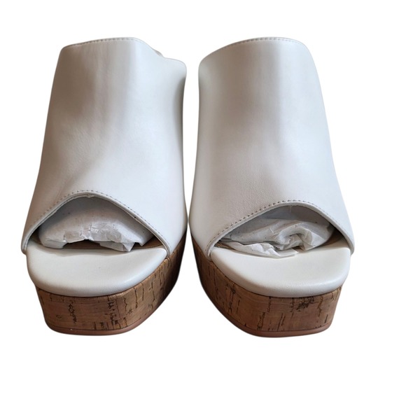 Lisa Vicky JOY-V White Leather Platform Mules Cork Block Heel Womens 8.5 - Picture 5 of 9